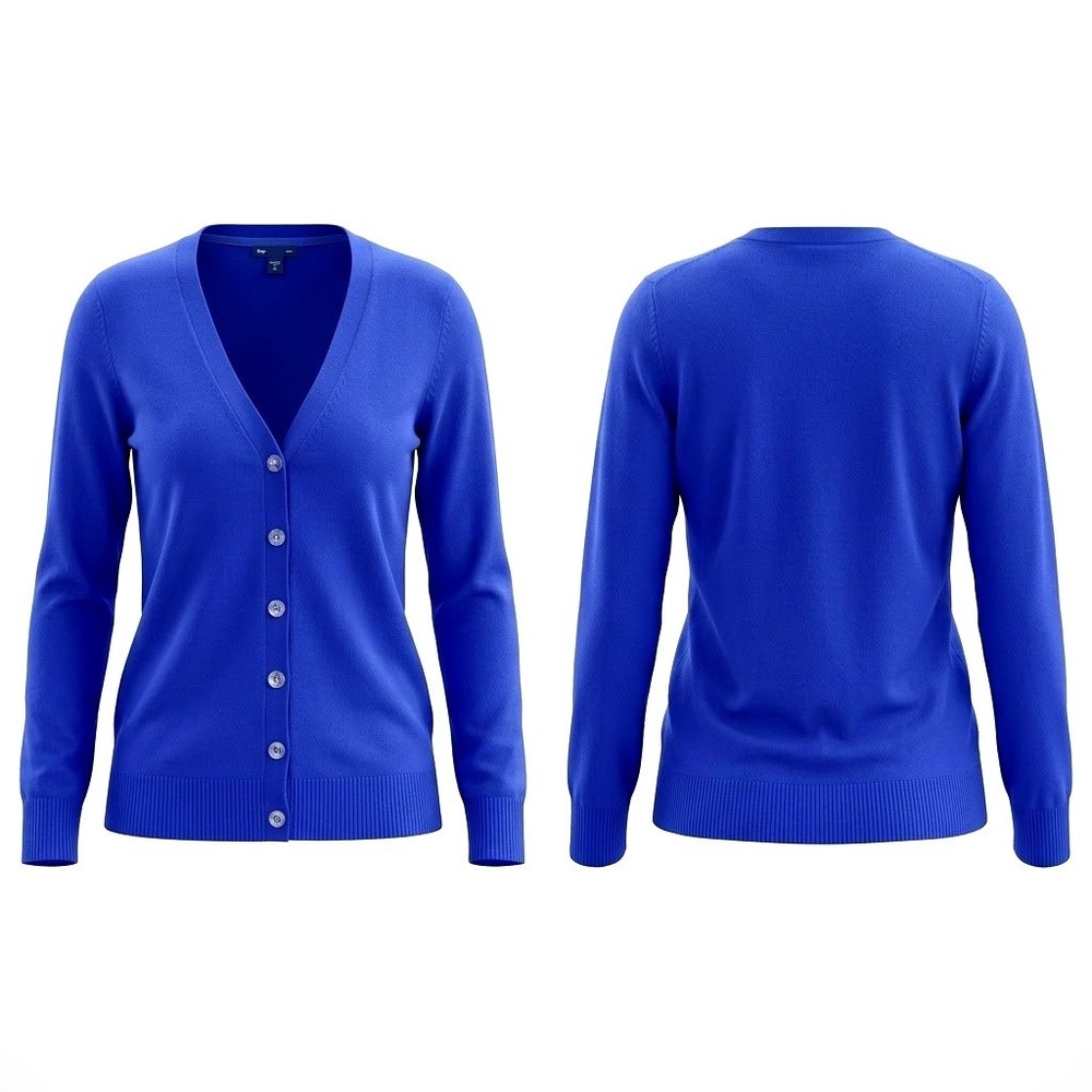 Gap Womens Cardigan M Becca Blue Cotton Blend Knit V-Neck Sweater Minimalistchic